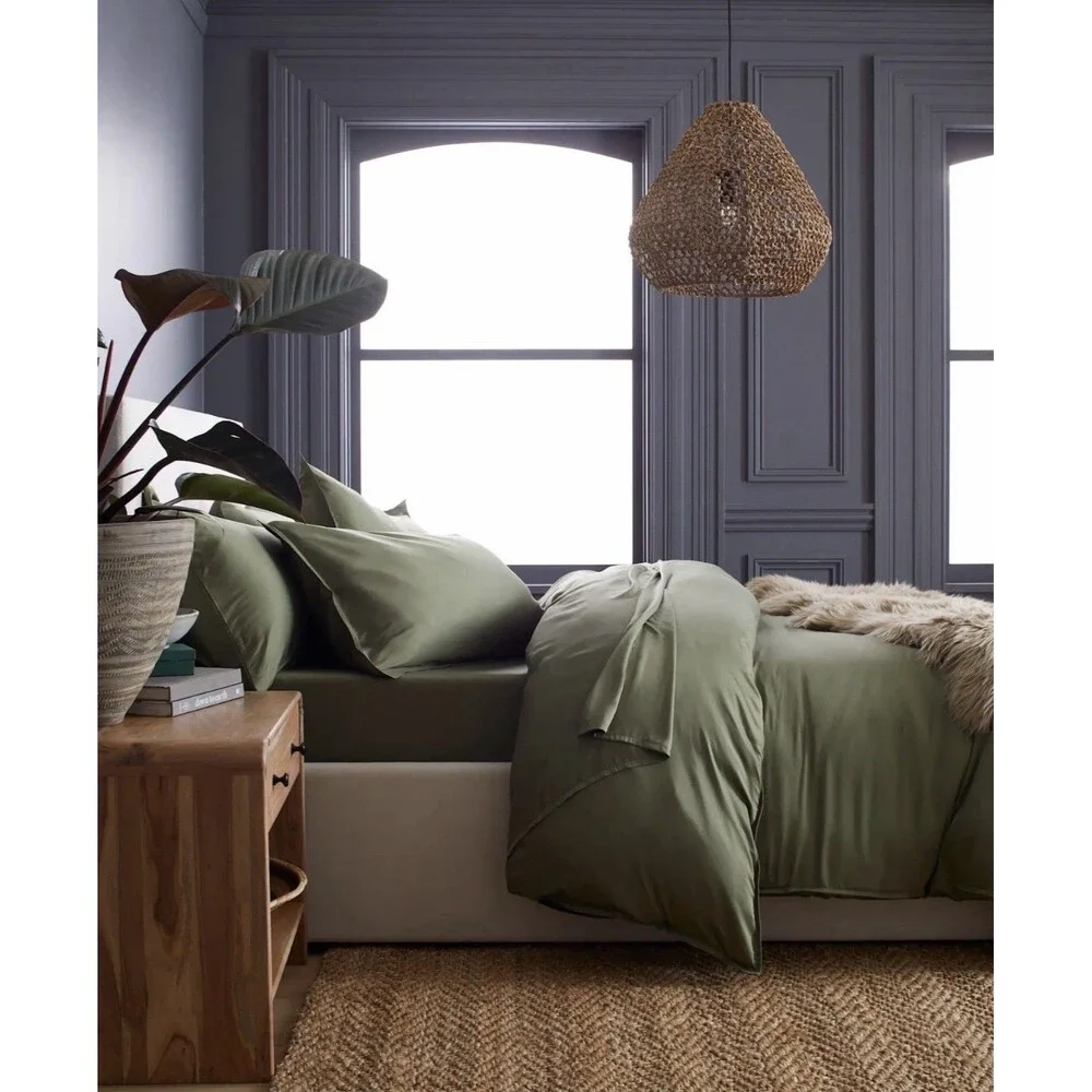 Quince Duvet Cover Set Full Queen Olive Viscose from Bamboo NEW $134 Retail
